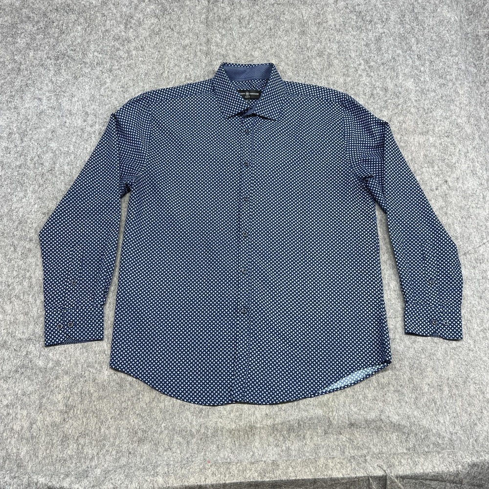 Society Of Threads Shirt Mens 16.5 34/35 L Blue Geometric Slim Dress Shirt Prep